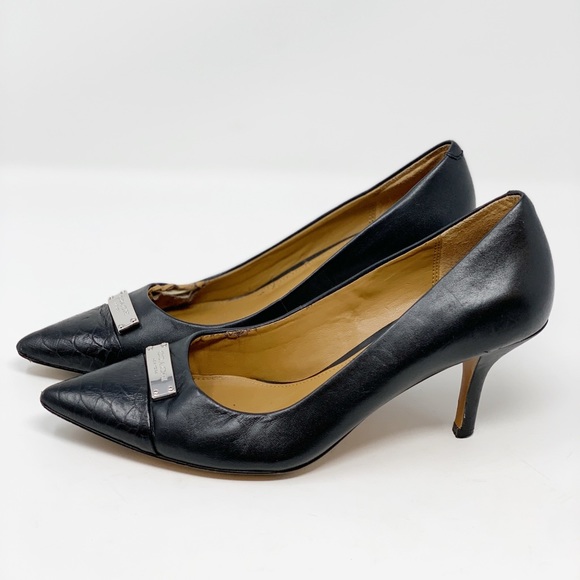 Coach Shoes - Coach Leather Pointed Toe Heels Silver Hardware